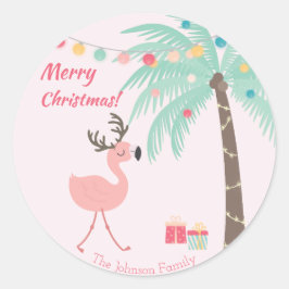 Frohe Weihnachten - Sweet Tropical Santa Flamingo Runder Aufkleber