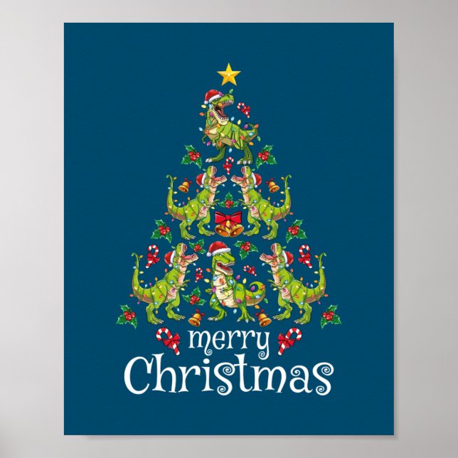 Frohe Weihnachten T Rex Boys Kinder Weihnachtsbaum Poster (Vorne)