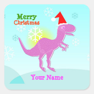 Frohe Weihnachten T-Rex Dinosaurier Name Stickers