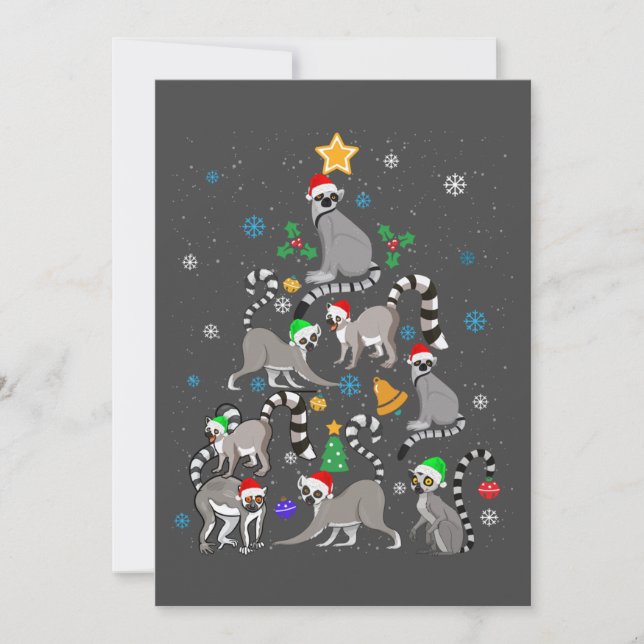 Frohe Weihnachten T - Shirt Lemur Weihnachtsbaum W Einladung (Vorderseite)