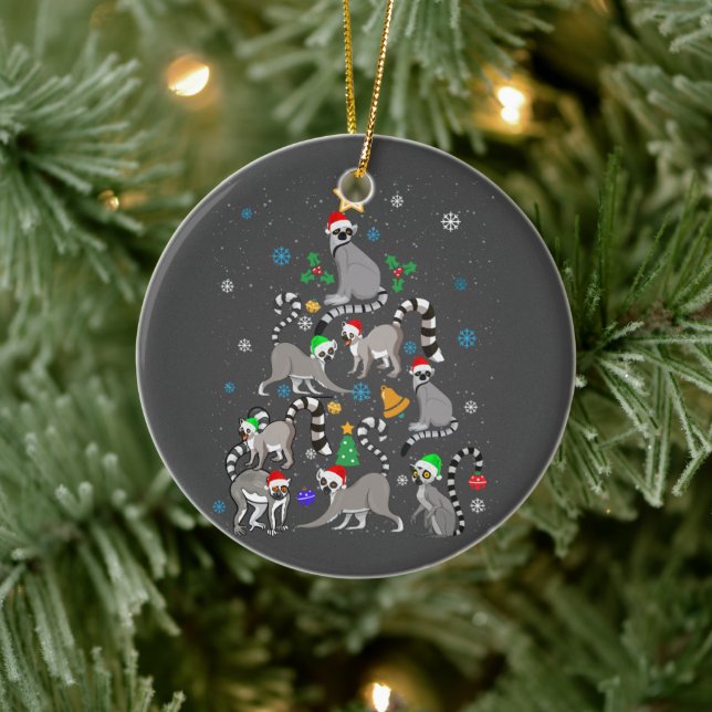 Frohe Weihnachten T - Shirt Lemur Weihnachtsbaum W Keramik Ornament (Baum)
