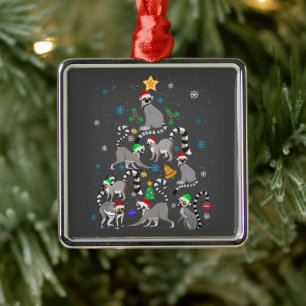 Frohe Weihnachten T - Shirt Lemur Weihnachtsbaum W Ornament Aus Metall