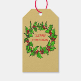 Frohe Weihnachten Tannenbaum mit Beeren Geschenkanhänger