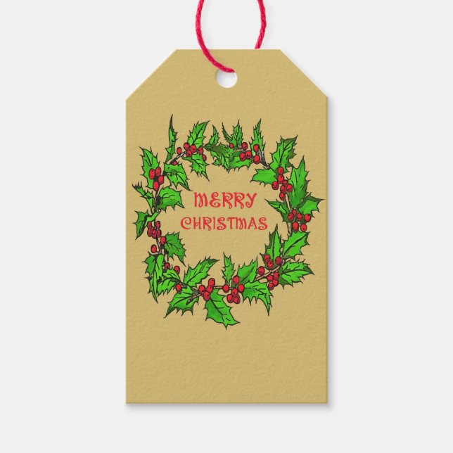 Frohe Weihnachten Tannenbaum mit Beeren Geschenkanhänger (Vorderseite)