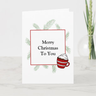 Frohe Weihnachten Tannennadeln und heiße Schokolad Karte