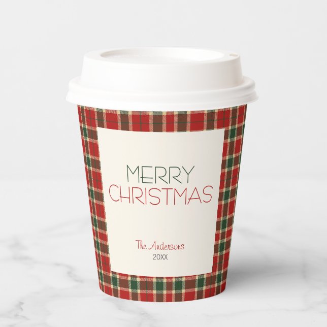 Frohe Weihnachten Tartan Kariert Custom Pappbecher (Vorderseite)