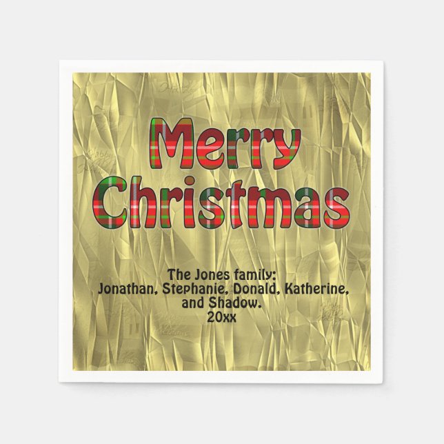 Frohe Weihnachten Tartan Typografie Muster - Namen Serviette (Vorderseite)