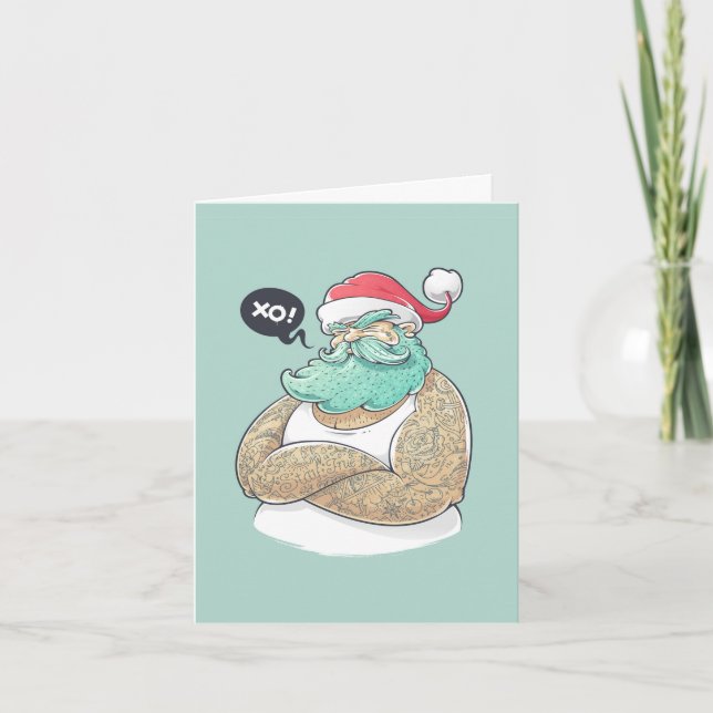 Frohe Weihnachten Tattoo Weihnachtsmann XOXO Urlau Karte (Vorderseite)