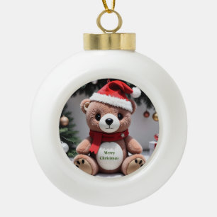Frohe Weihnachten Teddy Bear Keramik Kugel-Ornament