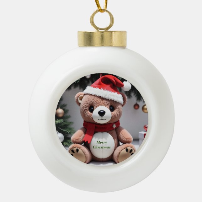 Frohe Weihnachten Teddy Bear Keramik Kugel-Ornament (Vorderseite)