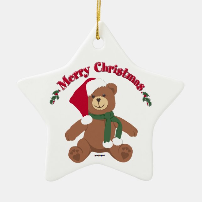 Frohe Weihnachten Teddy Bear Keramikornament (Vorne)