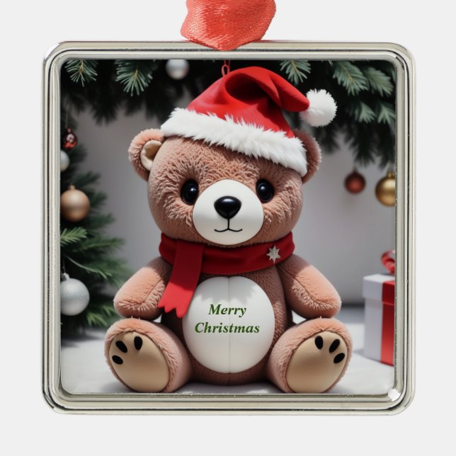Frohe Weihnachten Teddy Bear Ornament Aus Metall (Vorne)