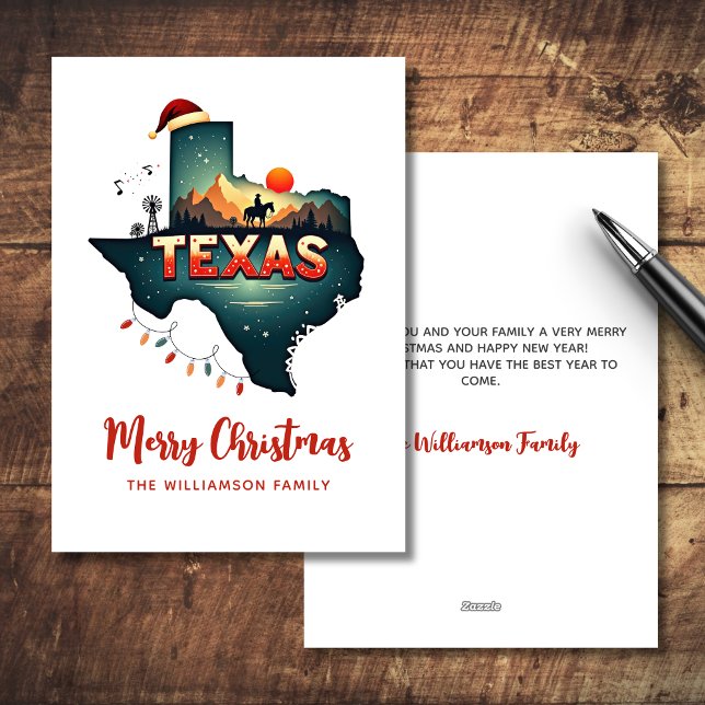 Frohe Weihnachten Texas Staat Retro Personalisiert (Personalize with your message and Family Name, coordinating items available)