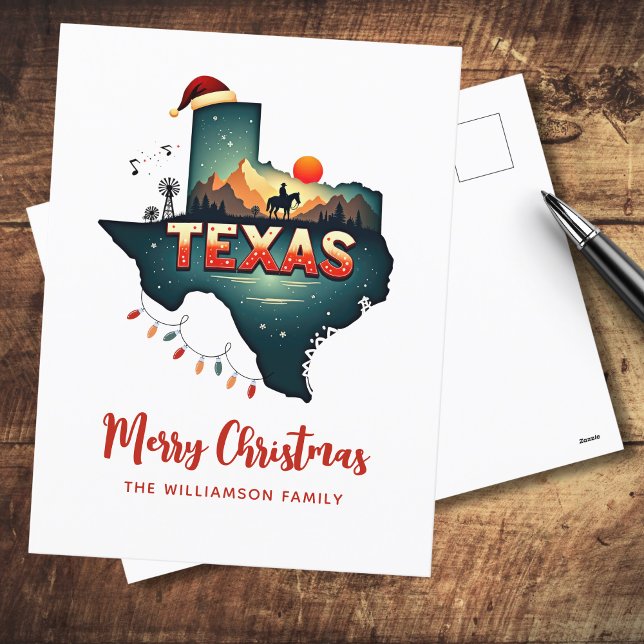Frohe Weihnachten Texas Staat Retro Personalisiert (Edit Greeting if required & add family name to customize.  See collection for matching items)