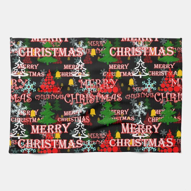 Frohe Weihnachten Textmuster Design  Geschirrtuch (Horizontal)