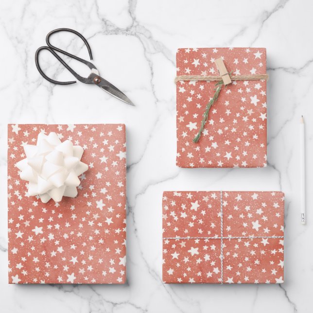 Frohe Weihnachten Tiny White Stars twinkling auf R Geschenkpapier Set (Vorderseite)