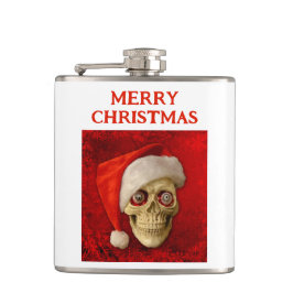 Frohe Weihnachten. Totenkopf mit Santa Hut Flachmann