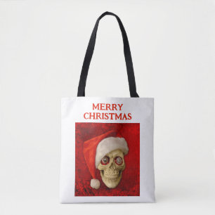 Frohe Weihnachten. Totenkopf mit Santa Hut Tasche