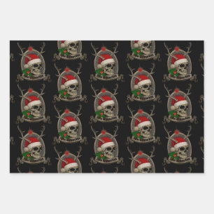 Frohe Weihnachten Totenschädel Stern Banner Mütze Geschenkpapier Set