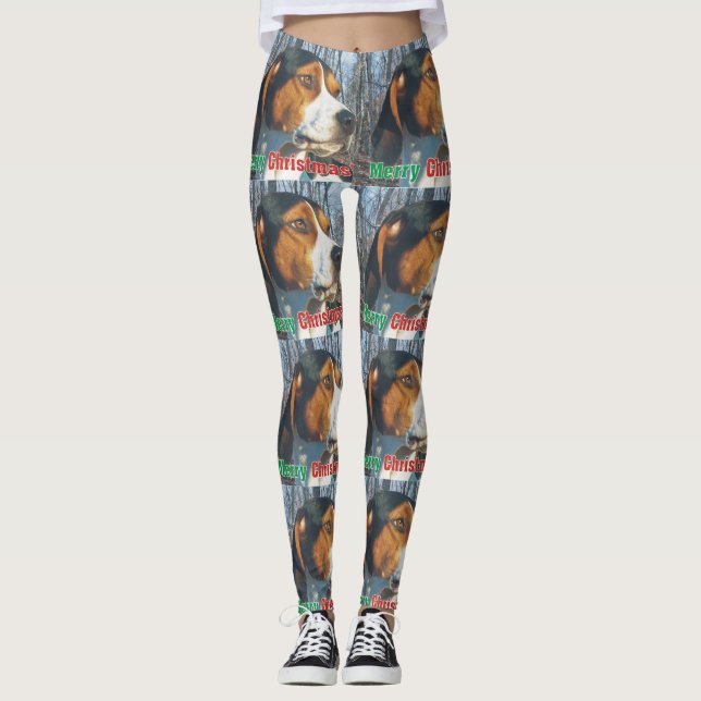 Frohe Weihnachten Treeing WandererCoonhound Leggings (Vorderseite)