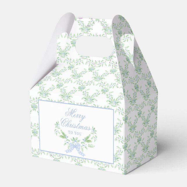 Frohe Weihnachten Trellis und Swag mit Blue Bow Geschenkschachtel (Vorderseite)