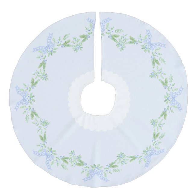 Frohe Weihnachten Trellis und Swag mit Blue Bow Leinenimitat Weihnachtsbaumdecke (Vorderseite)