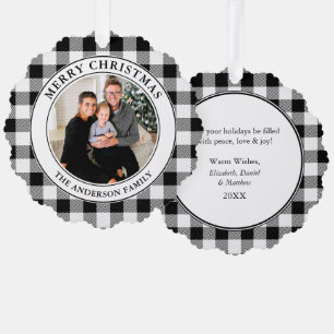 Frohe Weihnachten Trendy Schwarz-weiß Kariert Ornament Karte