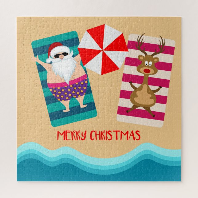 Frohe Weihnachten Tropical Beach Santa Reindeer (Vertikal)