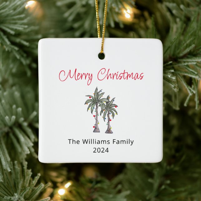 Frohe Weihnachten Tropical Palm Trees Keramikornament (Baum)