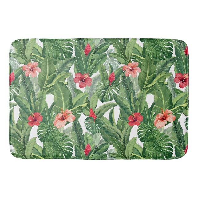 Frohe Weihnachten Tropische Blume Leaf Green Red Badematte (Vorderseite)