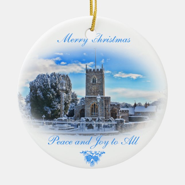 Frohe Weihnachten {Trull Kirche im Schnee} Keramik Ornament (Vorne)