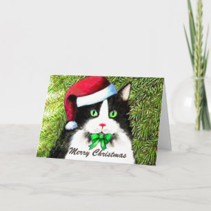 Frohe Weihnachten Tuxedo Katze in Weihnachtsmannmü