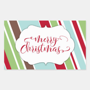 Frohe Weihnachten-Typografie mit diagonalen Streif Rechteckiger Aufkleber