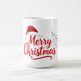 Frohe Weihnachten Typografie mit Santa Hut und Sch Kaffeetasse