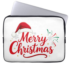Frohe Weihnachten-Typografie mit Santa-Hut und Sch Laptopschutzhülle
