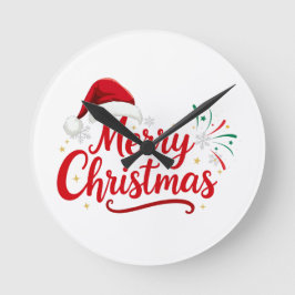 Frohe Weihnachten Typografie mit Santa Hut und Sch Runde Wanduhr