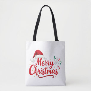 Frohe Weihnachten Typografie mit Santa Hut und Sch Tasche
