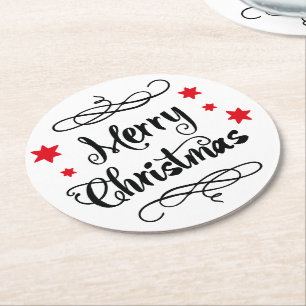 Frohe Weihnachten Typografie Rot Weiß Runder Pappuntersetzer