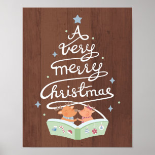 Frohe Weihnachten Typografie Süße Rentiere Poster