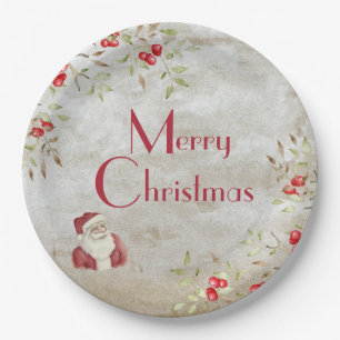 „Frohe Weihnachten“-Typografie-Wasserfarbe Santa Pappteller