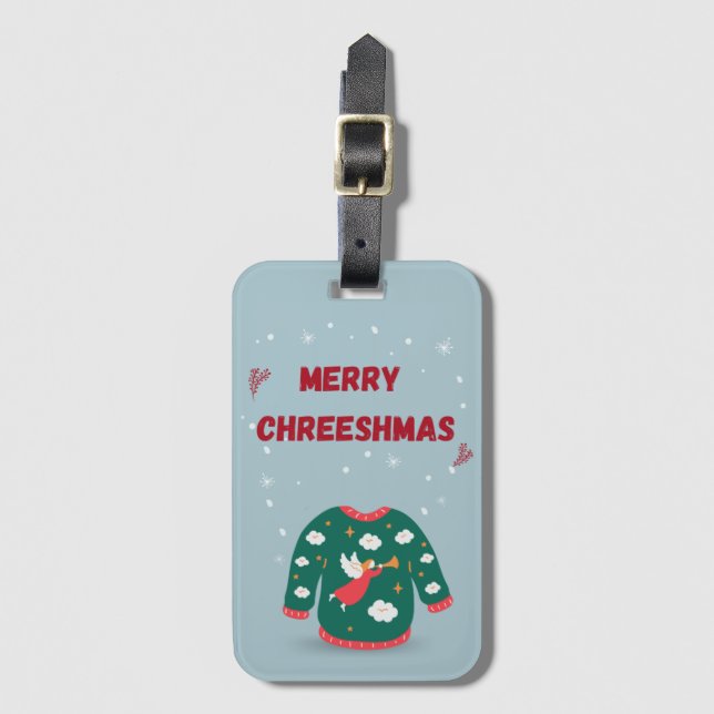 Frohe Weihnachten Ugly Sweater Angel Gepäckanhänger (Vorderseite Vertikal)