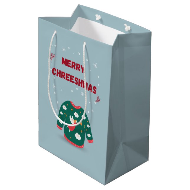 Frohe Weihnachten Ugly Sweater Angel Mittlere Geschenktüte (Rückseite Schrägansicht)