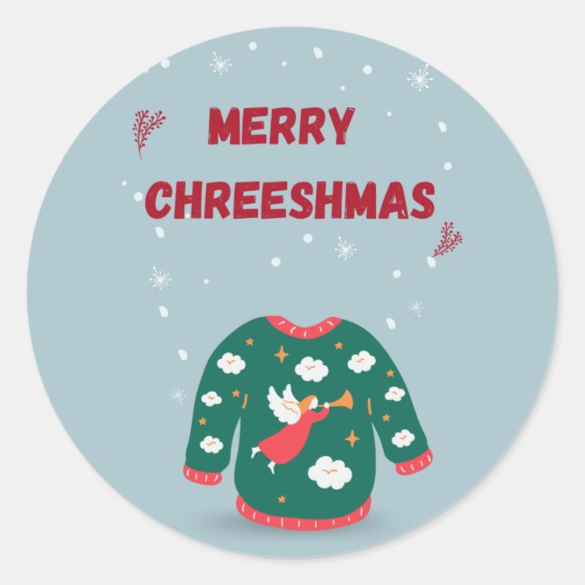 Frohe Weihnachten Ugly Sweater Angel Runder Aufkleber (Vorderseite)