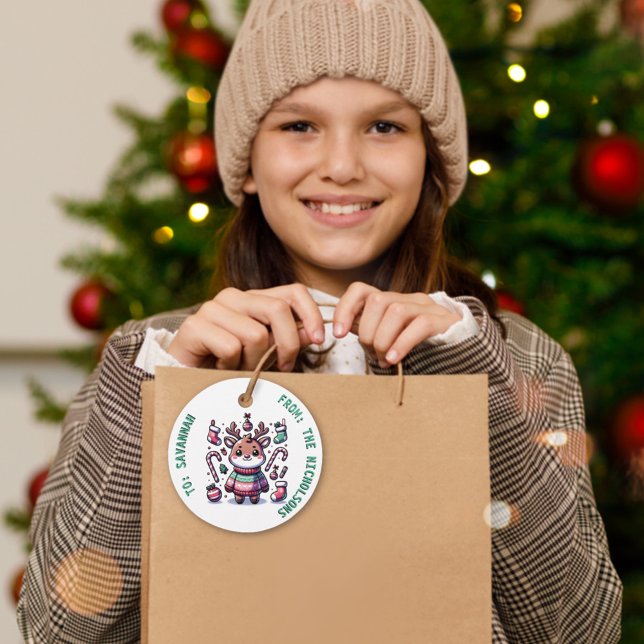 Frohe Weihnachten & Ugly Sweater wünscht Rentier Geschenkanhänger (Von Creator hochgeladen)