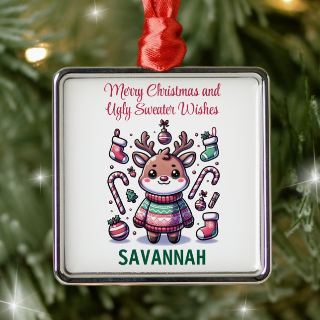 Frohe Weihnachten & Ugly Sweater wünscht Rentier Ornament Aus Metall (Von Creator hochgeladen)