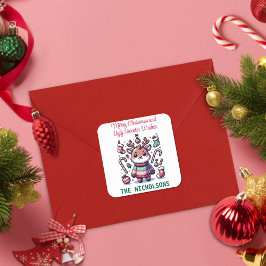 Frohe Weihnachten & Ugly Sweater wünscht Rentier Quadratischer Aufkleber