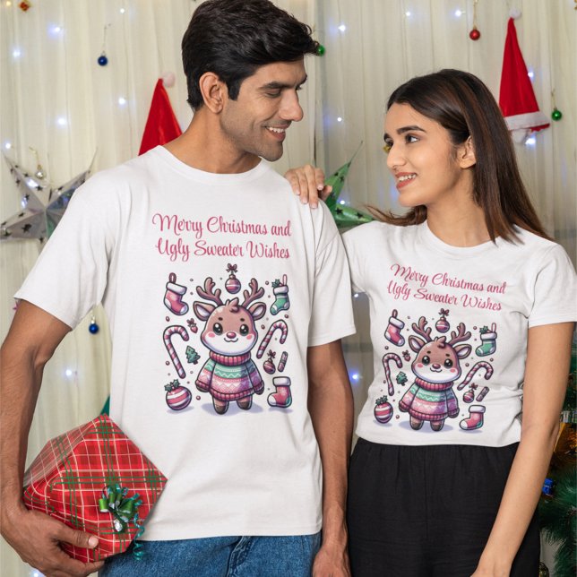 Frohe Weihnachten & Ugly Sweater wünscht Rentier T-Shirt (Von Creator hochgeladen)