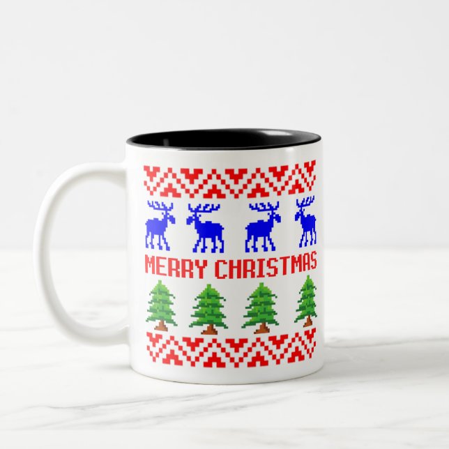 Frohe Weihnachten Ugly Sweater Zweifarbige Tasse (Links)