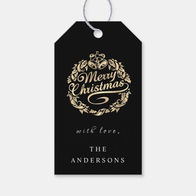 Frohe Weihnachten, um Wreath Royal Bells Black zu  Geschenkanhänger (Vorderseite)