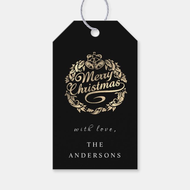 Frohe Weihnachten, um Wreath Royal Black Gold zu n Geschenkanhänger (Vorderseite)